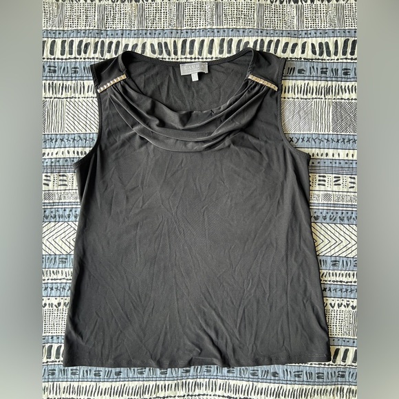 Laura Womens Black Crowl Neck Silver Studded Details Feminine Top Medium - Picture 2 of 9